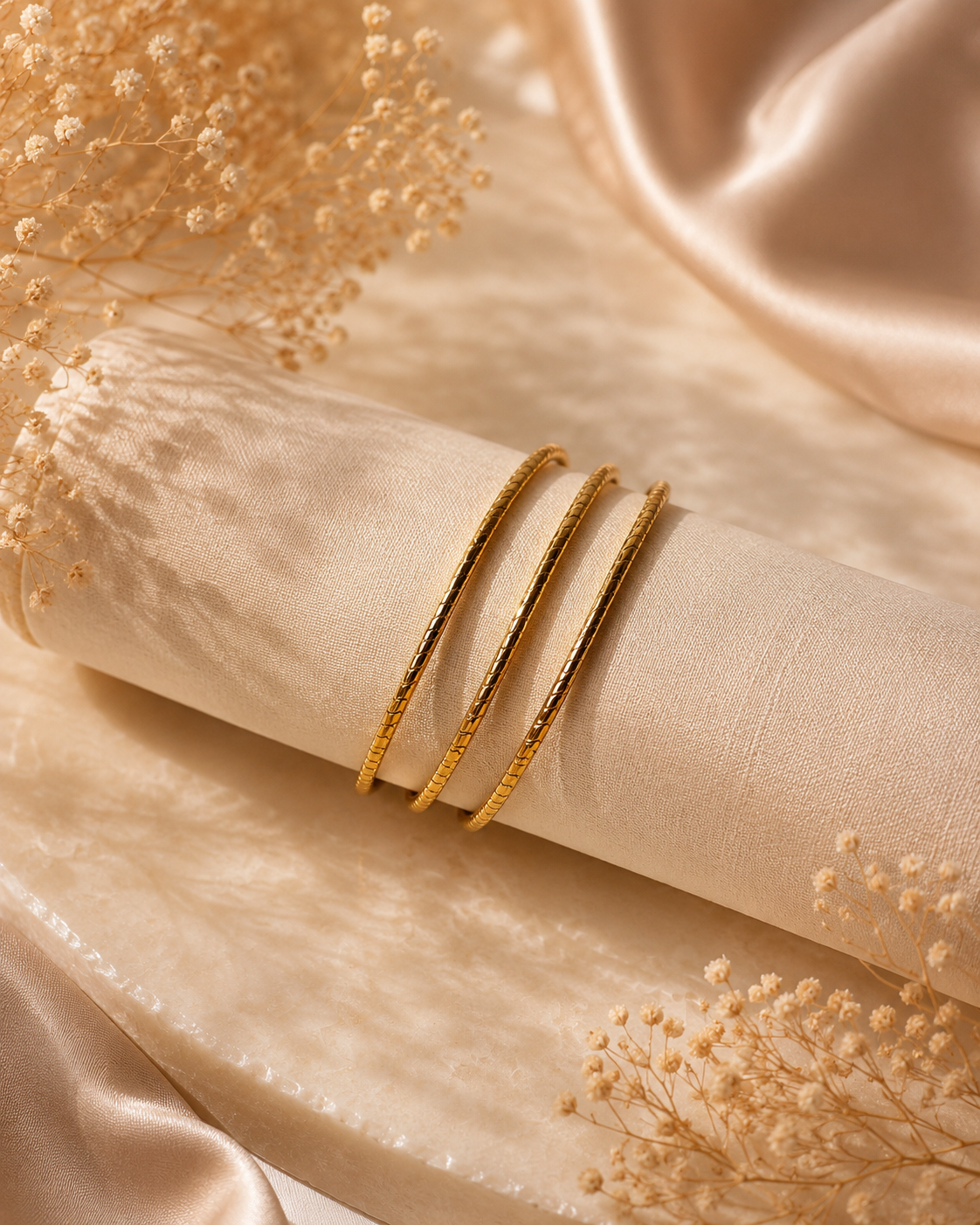 Premium Anti Tarnish Gold Bangle Set of 3 for Women | 2.6 Size | Slim Stackable Stainless Steel Bangles | Waterproof Hypoallergenic Tarnish-Free Minimal Jewelry