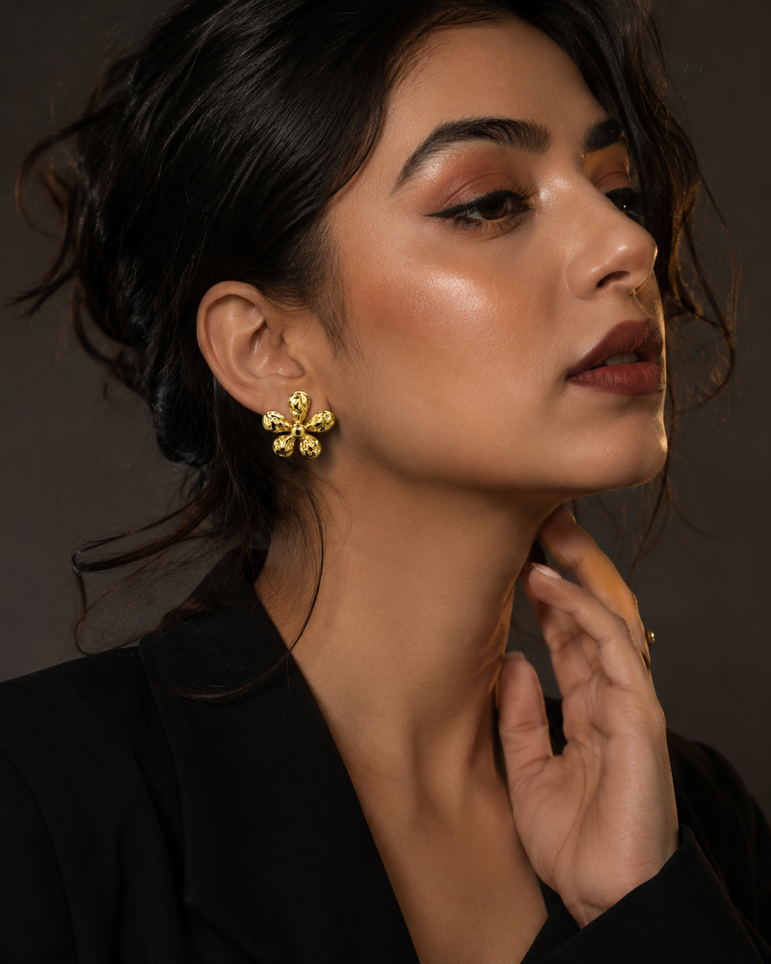 Anti Tarnish Gold Flower Stud Earrings | Waterproof Statement Studs
