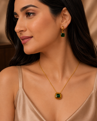 Anti Tarnish Emerald Green Pendant & Hoop Earrings Combo