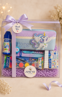 Kids Return Gift Hamper for Birthday & Party | Premium Pouch with DOMS Crayons, Sketch Pens, Water Colours & Pen Pencil Set | School Stationery Gift | Jugnu Store