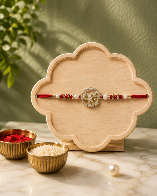 Premium AD Ik Onkar Rakhi for Brother | American Diamond Ek Onkar Rakhi with Pearl & Crystal Beads | Handmade Sikh Raksha Bandhan Rakhi Gift | Jugnu Store