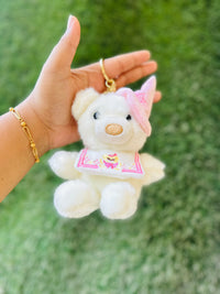Cute Teddy Bear Plush Keychain | Soft Fluffy Bear Bag Charm with Bow & Loop | 2 Colours