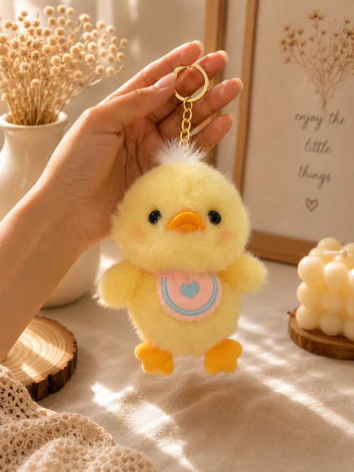 Cute Chick Plush Keychain | Soft Yellow Duck Bag Charm & Keyring