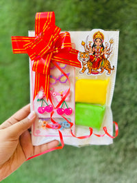 Navratri Kanjak Hamper Pack of 10, Girls Hair Accessories Set with 2-Colour Dry Clay & 2 Eclairs, Colourful Butterfly and Flower Hair Clips, Kanya Pujan Return Gift