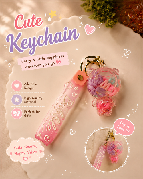 Bubble Bear Acrylic Keychain | Cute Kawaii Bag Charm | Pink Aesthetic Keyring Accessory