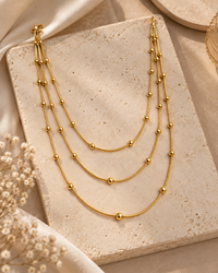 Gold Layered Beaded Necklace for Women | 3-Layer Ball Bead Chain Necklace | Elegant Statement Jewellery for Women