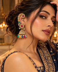 Multicolour Kundan Jhumka Earrings for Women | Traditional Gold-Tone Festive Jewellery