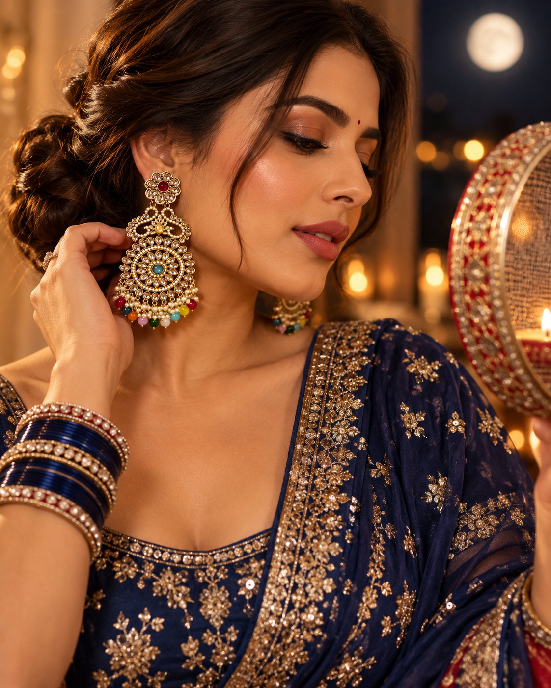 Premium Indian Statement Earrings for Women, Heavy-Look Lightweight Festive Earrings with Pearl & Bead Detailing for Karwa Chauth, Diwali, Weddings & Functions