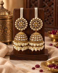 Premium Jhumki Earrings for Women, Pearl & Stone Studded Traditional Indian Ethnic Earrings for Karwa Chauth, Wedding, Diwali, Festive & Party Wear