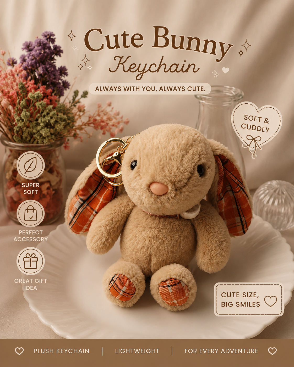 Cute Bunny Plush Keychain | Soft Stuffed Animal Bag Charm | Kawaii Bunny Keyring