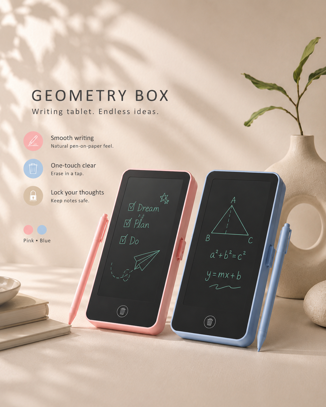LCD Writing Tablet Geometry Box | Reusable Digital Writing & Drawing Pad for Kids