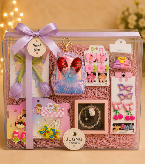 Jugnu Store Girls Accessories Gift Hamper with Bracelet, Hair Accessories & Coin Pouch Keychain