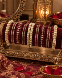 Maroon Velvet Bangles for Women, Designer Stone Studded Kangan Set, Traditional Bridal Jewellery with Gold-Tone Detailing for Wedding & Festive Wear, Sizes 2.4 2.6 2.8