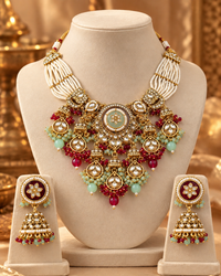 Multicolour Royal Necklace Set for Women with Earrings & Maang Tikka, Heavy Look Indian Festive Jewellery for Wedding, Diwali, Karwa Chauth & Special Occasions