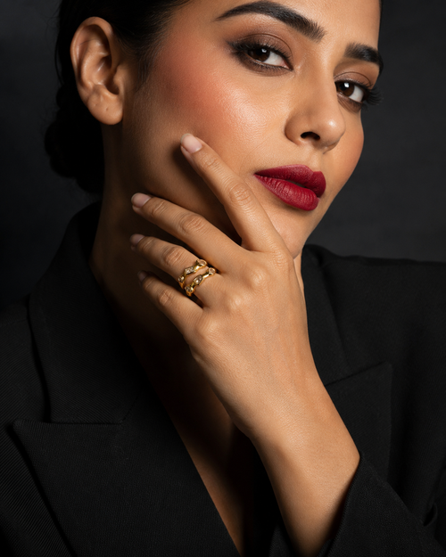 Adjustable Anti Tarnish Geometric CZ Ring | Gold Statement Ring