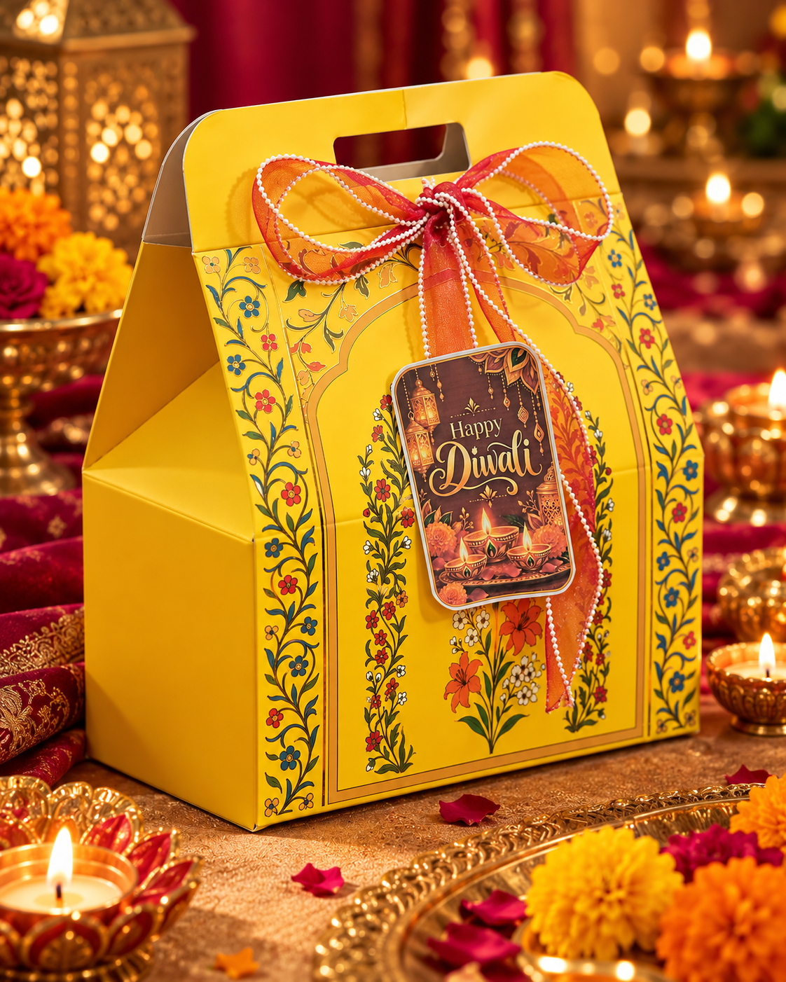 Diwali Gift Hamper with Festive Decor and Decorative Candles