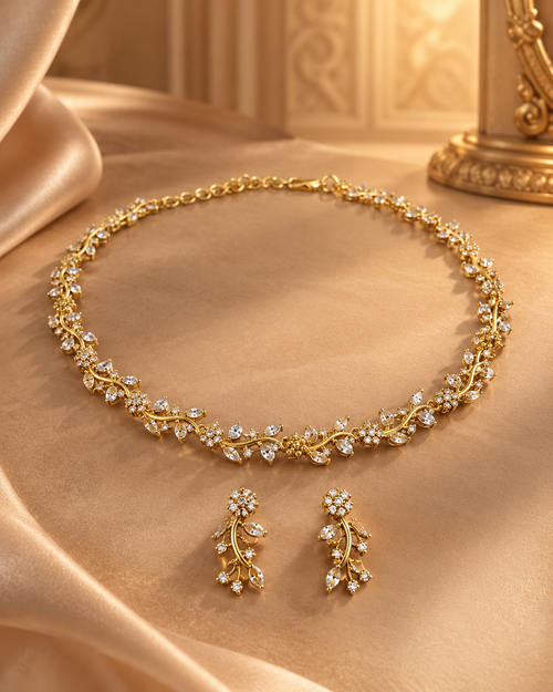 AD Necklace Set for Women, Premium Indian Heavy Look Necklace with Matching Earrings, Festive Wedding Jewellery for Karwa Chauth, Diwali, Wedding & Parties