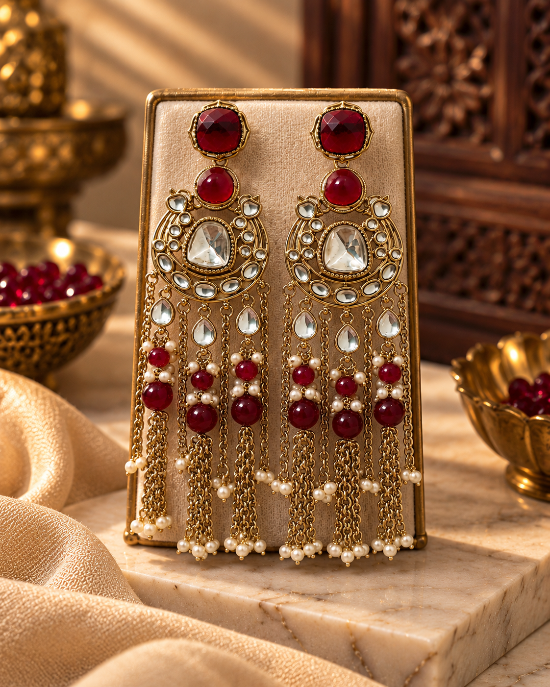 Festive Indian Earrings for Women, Lightweight Heavy-Look Statement Earrings, Unique Ethnic Jewellery, 2 Colour Variants for Karwa Chauth, Diwali, Weddings & Functions