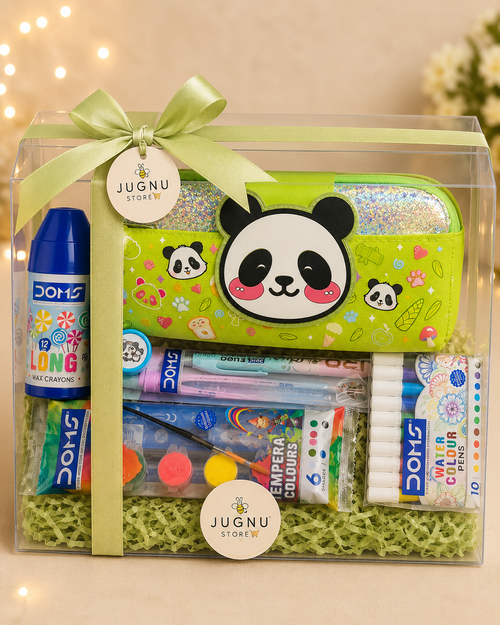 Kids Return Gift Hamper for Birthday & Party | Premium Pouch with DOMS Crayons, Sketch Pens, Water Colours & Pen Pencil Set | School Stationery Gift | Jugnu Store