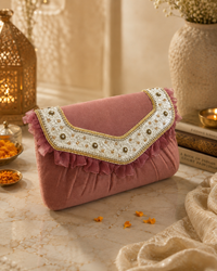 Pink Embroidered Party Clutch Bag | Floral Wedding Handbag
