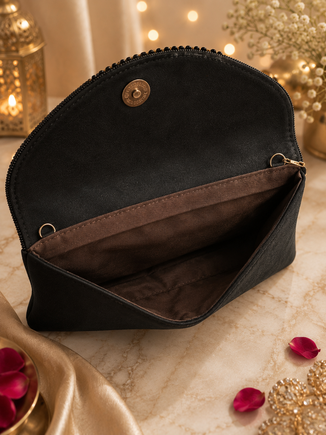 Black Handcrafted Embellished Clutch Bag | Party & Wedding Clutch