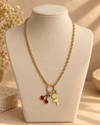 Gold Cherry Charm Necklace for Women | Trendy Cherry & Leaf Pendant Chain | Cute Statement Jewellery for Women