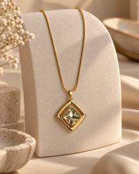 Golden Square Crystal Pendant Necklace for Women | Geometric Statement Necklace | Anti-Tarnish Jewellery