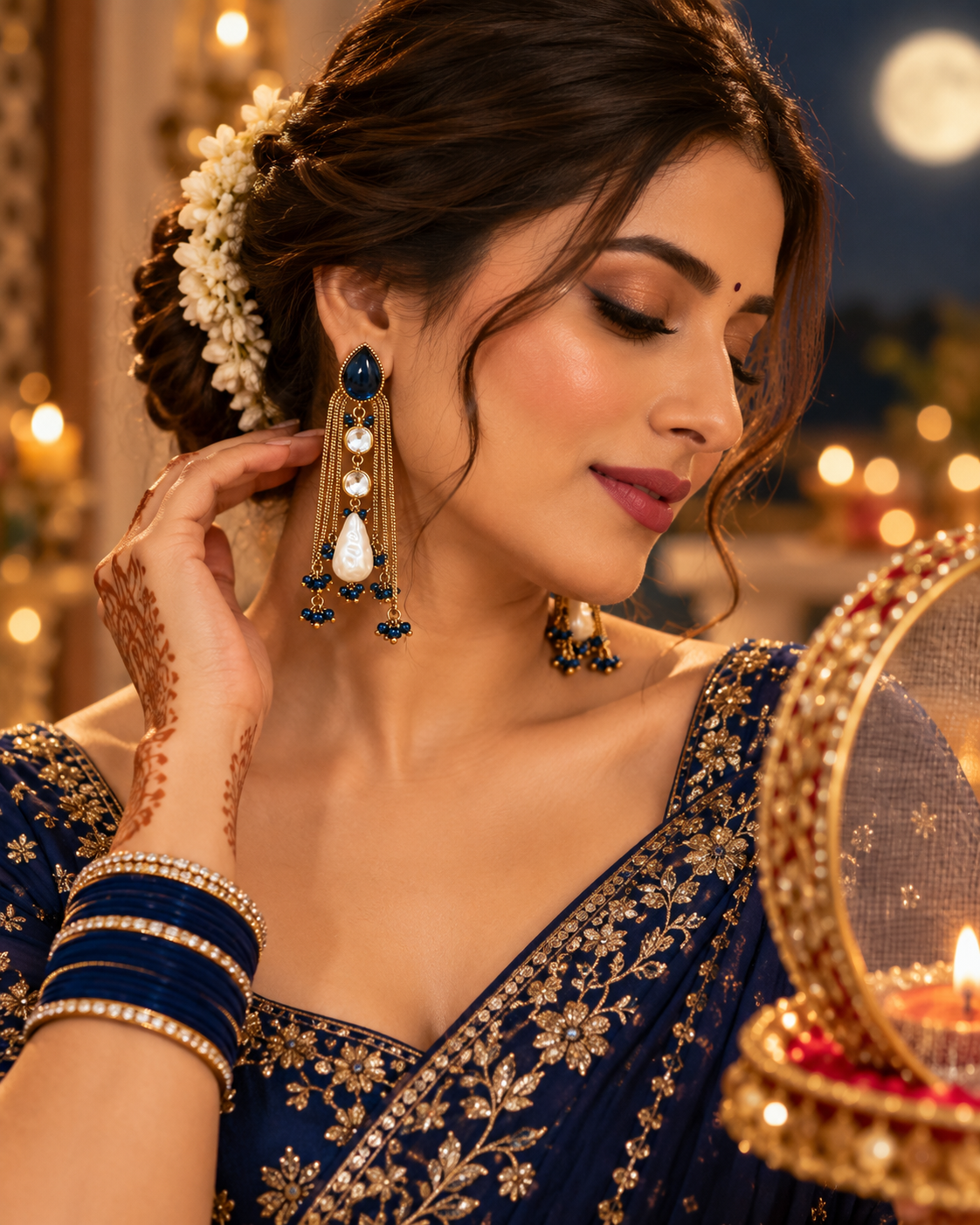 Festive Indian Earrings for Women, Lightweight Ethnic Earrings with Pearl Drops, Unique Traditional Jewellery for Karwa Chauth, Diwali, Wedding & Functions