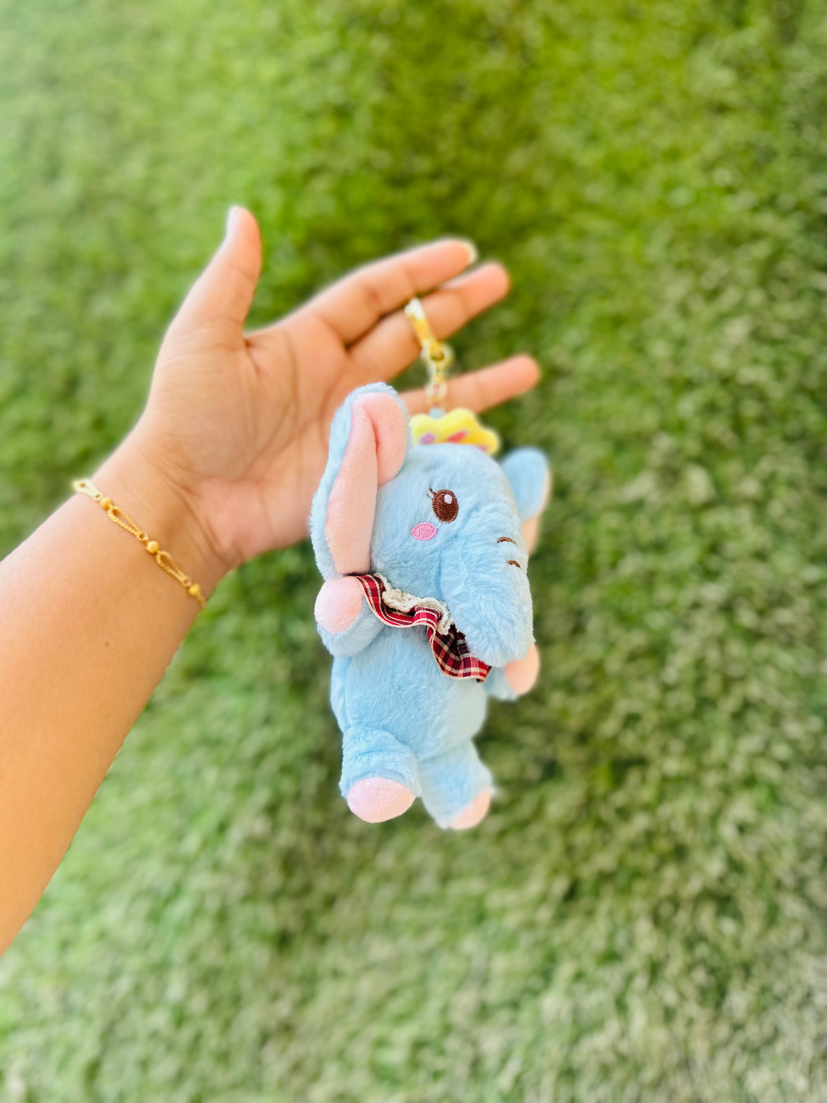 Cute Elephant Plush Keychain | Soft Fluffy Elephant Bag Charm with Crown | Blue Elephant Keyring