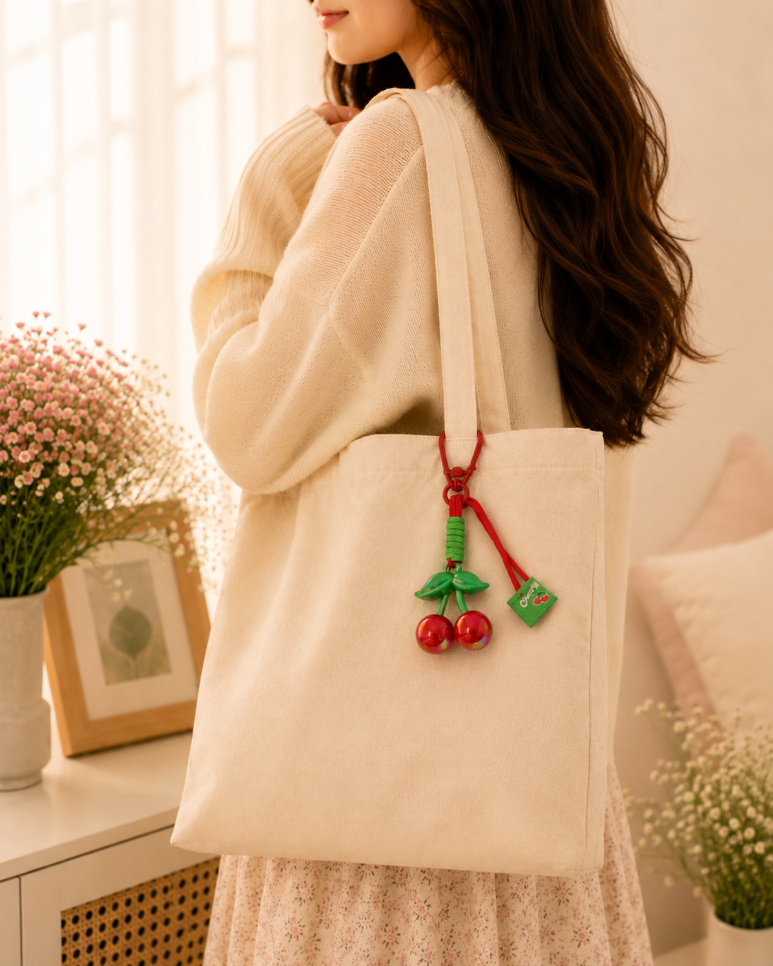 Cherry Bag Charm Keychain | Cute Fruit Pendant Keyring | Aesthetic Korean Style Bag Accessory