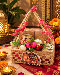 Diwali Gift Hamper with Lantern Candle Holders and Traditional Decor