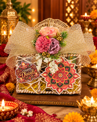 Premium Diwali Gift Hamper with Diffuser Set, 6 Sutli Bomb Candles, Lotus Candle Holders, Ladoo Candle, Mug, Makhana, Beetroot Chips & Handmade Shubh Labh