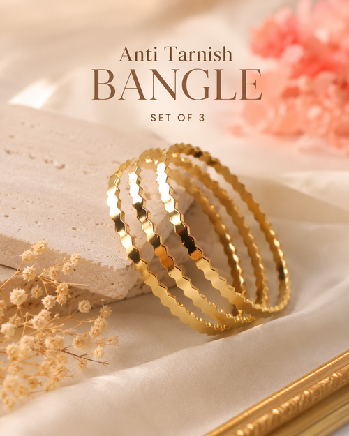 Premium Anti Tarnish Gold Bangle Set of 3 for Women | 2.6 Size | Stainless Steel Stackable Bangles | Waterproof Hypoallergenic Tarnish-Free Everyday Jewelry