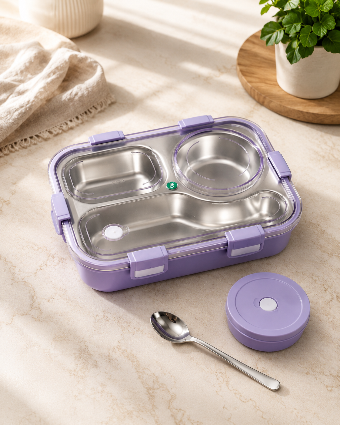 Leakproof Stainless Steel Lunch Box with Soup Bowl & Spoon