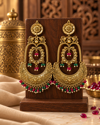 Traditional Ethnic Earrings for Women, Statement Designer Earrings with Multicolor Bead Detailing, Festive Jewellery for Karwa Chauth, Wedding, Diwali & Parties
