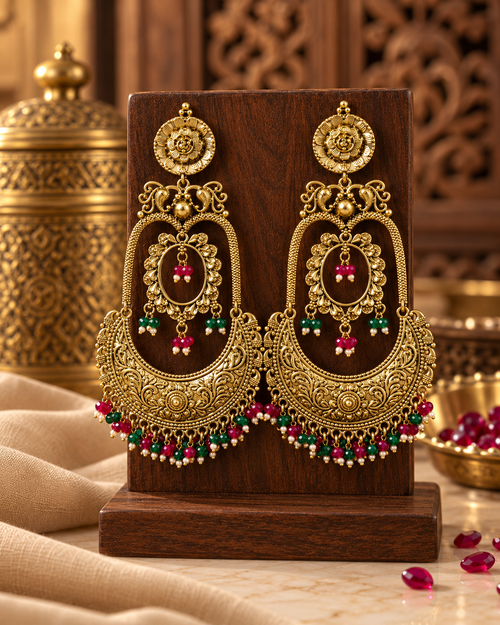 Traditional Ethnic Earrings for Women, Statement Designer Earrings with Multicolor Bead Detailing, Festive Jewellery for Karwa Chauth, Wedding, Diwali & Parties