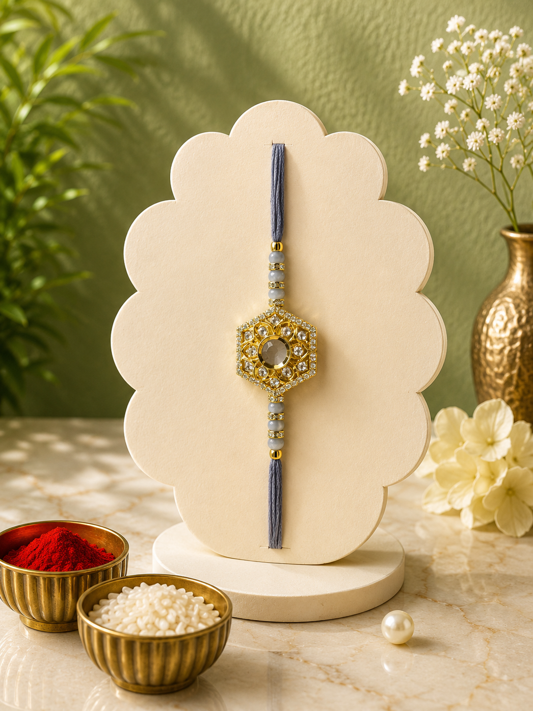 Premium Hexagon AD Rakhi | Designer American Diamond Rakhi | Luxury Raksha Bandhan Rakhi with Roli Chawal