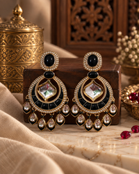 Statement Ethnic Earrings for Women, Traditional Indian Jewellery with Black Blue & Purple Stone Details, Long Drop Designer Earrings for Wedding & Festive Wear