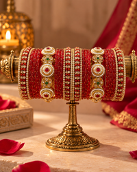 Red Designer Bangles for Women, Bridal Stone Studded Bangle Set, Traditional Kangan Jewellery for Wedding Festive Wear, Sizes 2.4 & 2.8