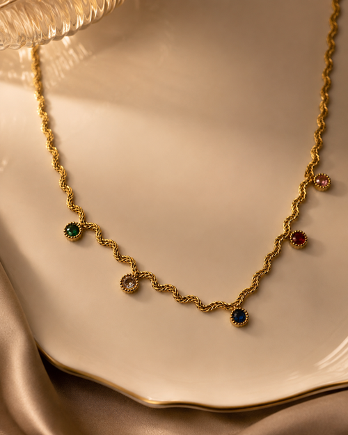 Anti Tarnish Multicolor Stone Charm Necklace for Women