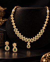 AD Necklace Set for Women, Premium Gold-Look American Diamond Jewellery with Necklace & Matching Earrings, Traditional Festive Wedding Jewellery for Saree & Ethnic Wear