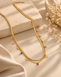 Anti-Tarnish Butterfly Charm Layered Necklace for Women | Gold-Tone Multicolor Crystal Statement Jewellery