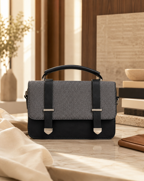 Elegant Two-Tone Top Handle Satchel Bag for Women with Sling Strap