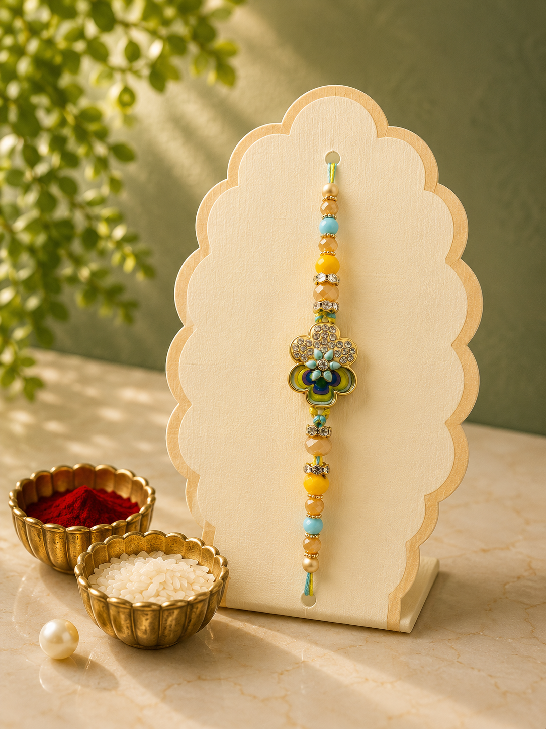 Premium Floral AD Rakhi for Brother | Handmade Designer Rakhi with American Diamond Floral Motif, Crystal Beads & Enamel Detailing | Luxury Raksha Bandhan Gift | Jugnu Store