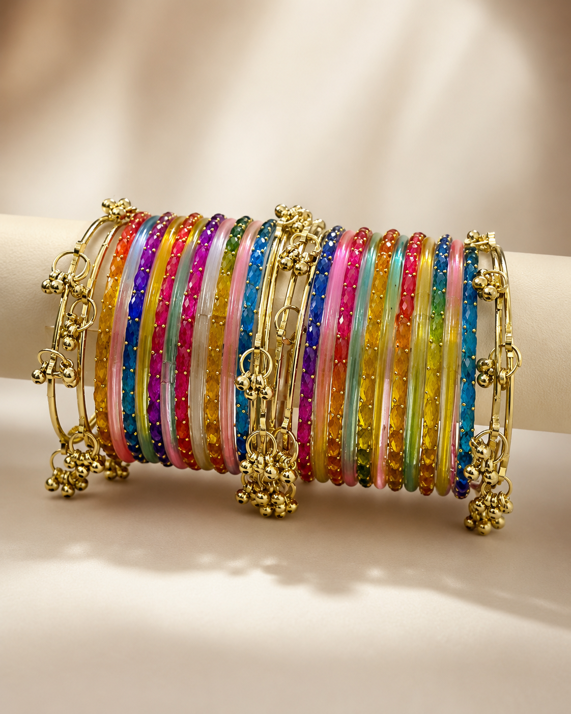 Multicolor Kashmiri Designer Bangles Set with Ghungroo Charms