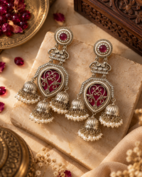 Premium Indian Statement Earrings for Women, Heavy-Look Lightweight Magenta Earrings with Pearl Detailing for Karwa Chauth, Diwali, Weddings & Functions