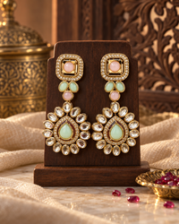 Festive Indian Earrings for Women, Minimalist Gold-Tone Red & Green Stone-Style Drop Earrings, Traditional Ethnic Jewellery for Karwa Chauth, Wedding, Diwali & Functions