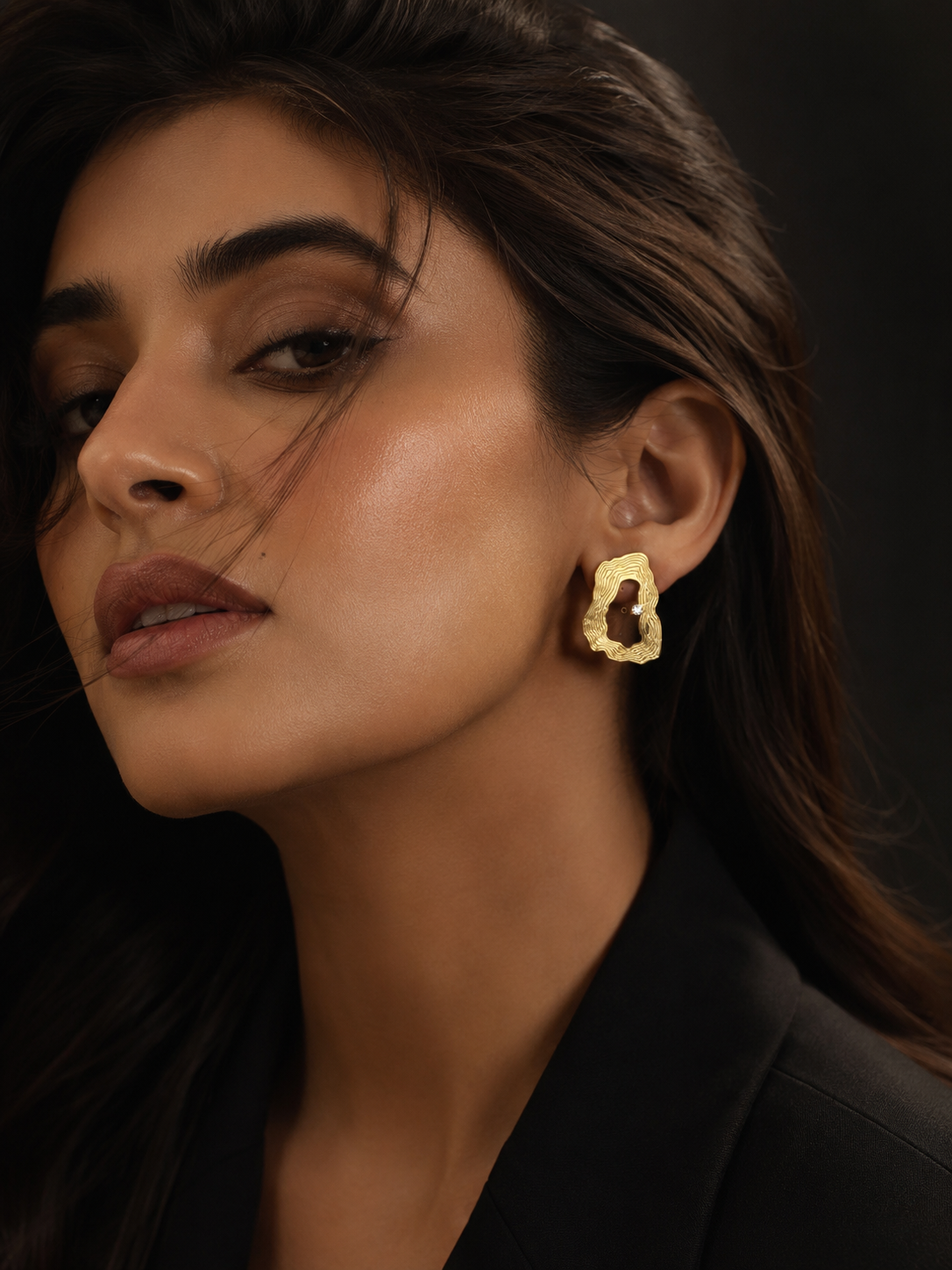 Anti Tarnish Textured Gold Statement Stud Earrings for Women