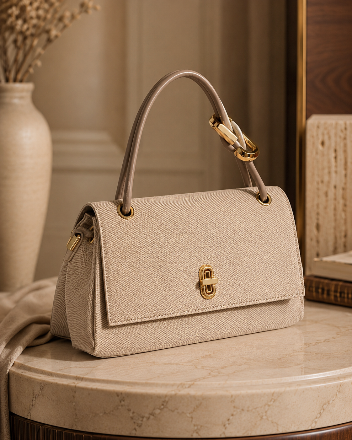 Elegant Textured Top Handle Handbag for Women with Sling Strap