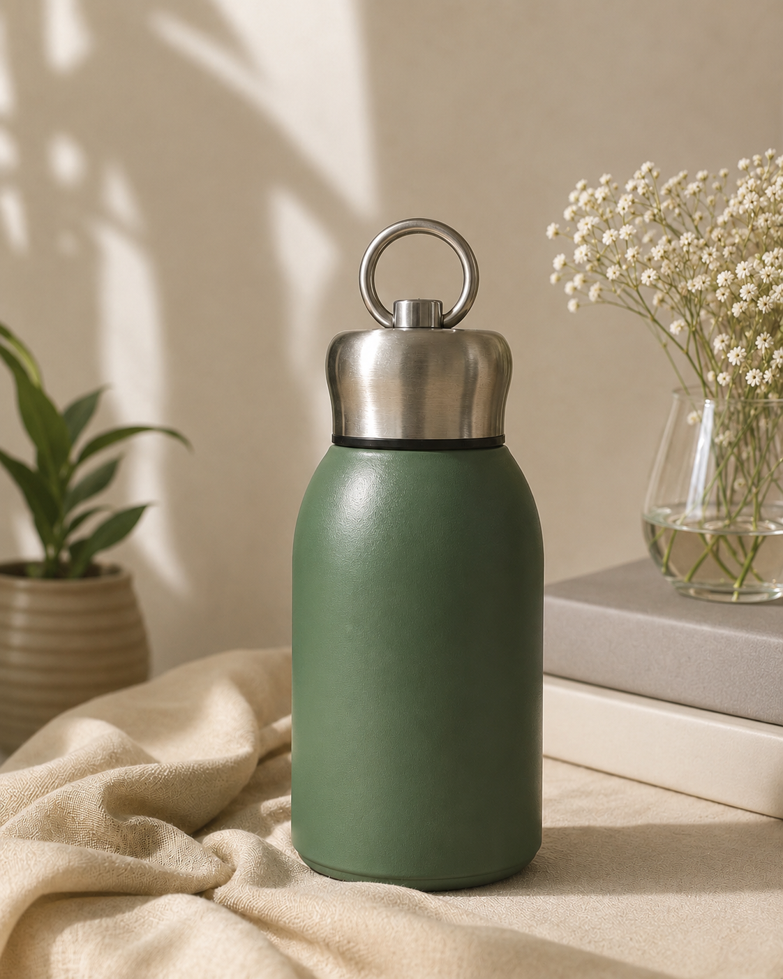300ml Stainless Steel Leakproof Water Bottle with Ring Handle